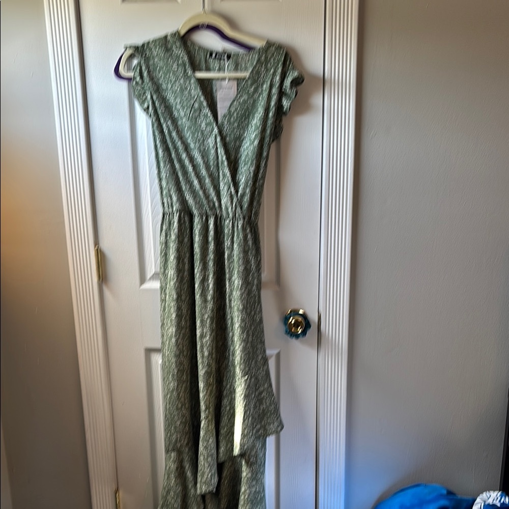 SHEIN Green Wrap Maxi Dress with Flutter Sleeves